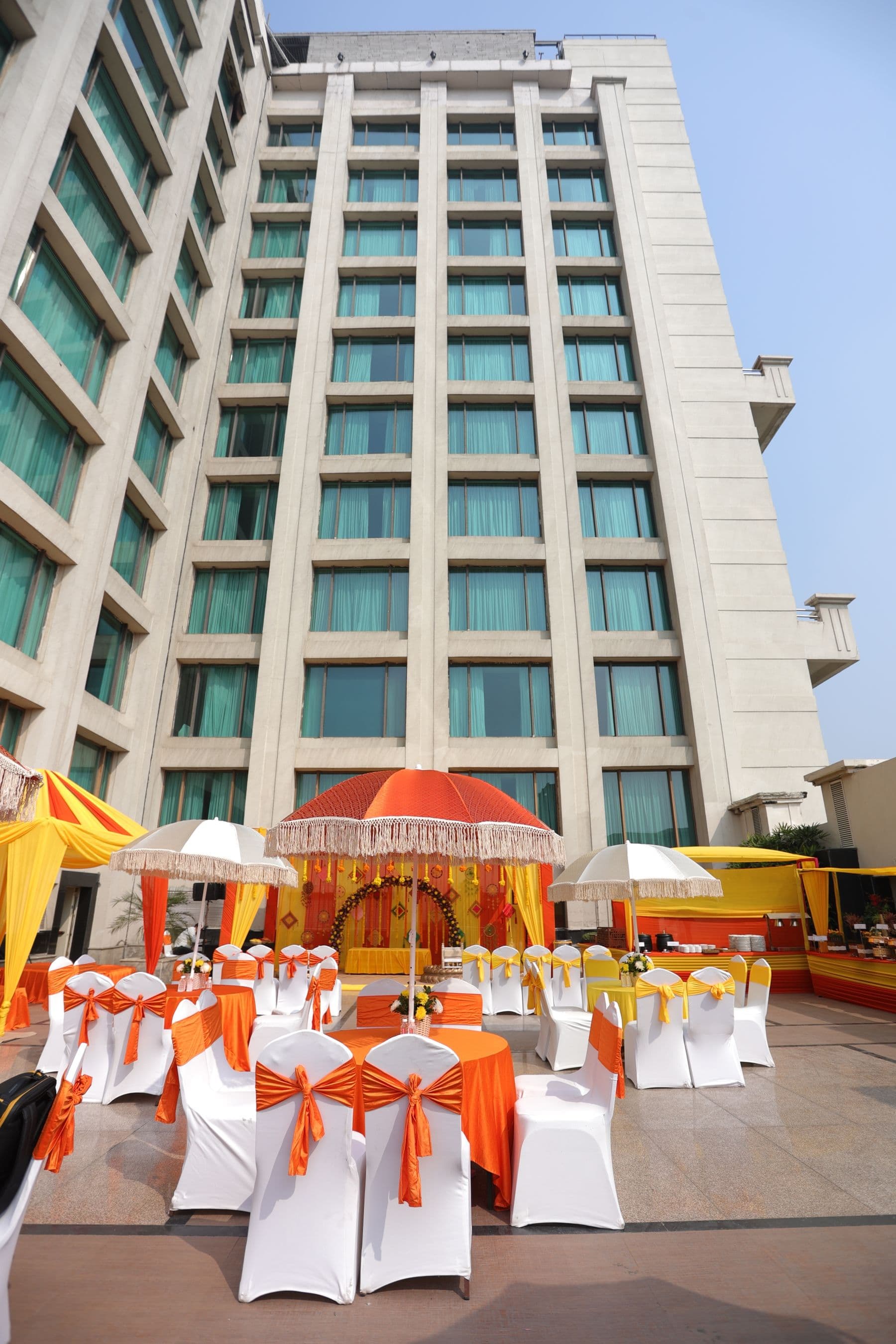 Courtyard and parking area outside the hall